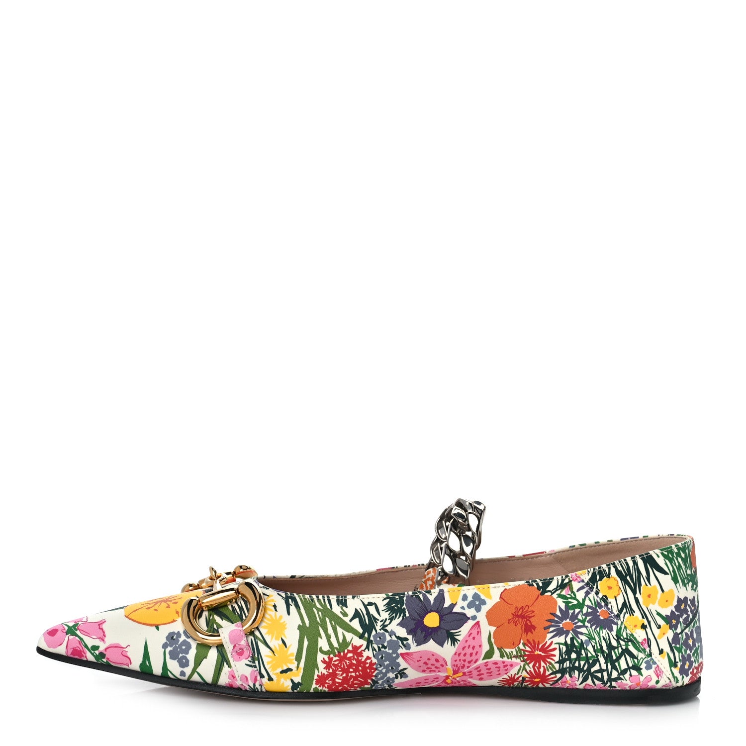 Gucci X KEN SCOTT Canvas Infinity Giardino d Apri Deva Horsebit Chain Embellished Flats 37.5 Ivory Pink 1 of 9