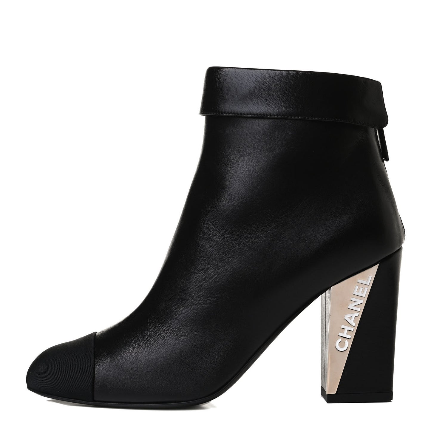Lambskin Grosgrain Triangle & Collar 90 Ankle Boots 39.5 Black