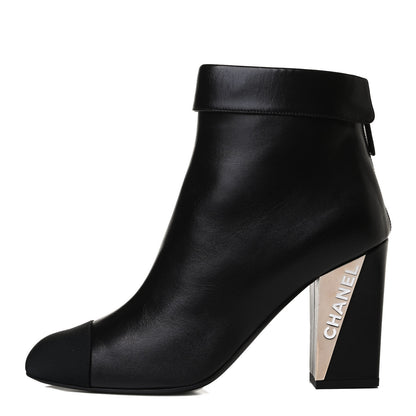 Chanel Lambskin Grosgrain Triangle & Collar 90 Ankle Boots 39.5 Black 1 of 12