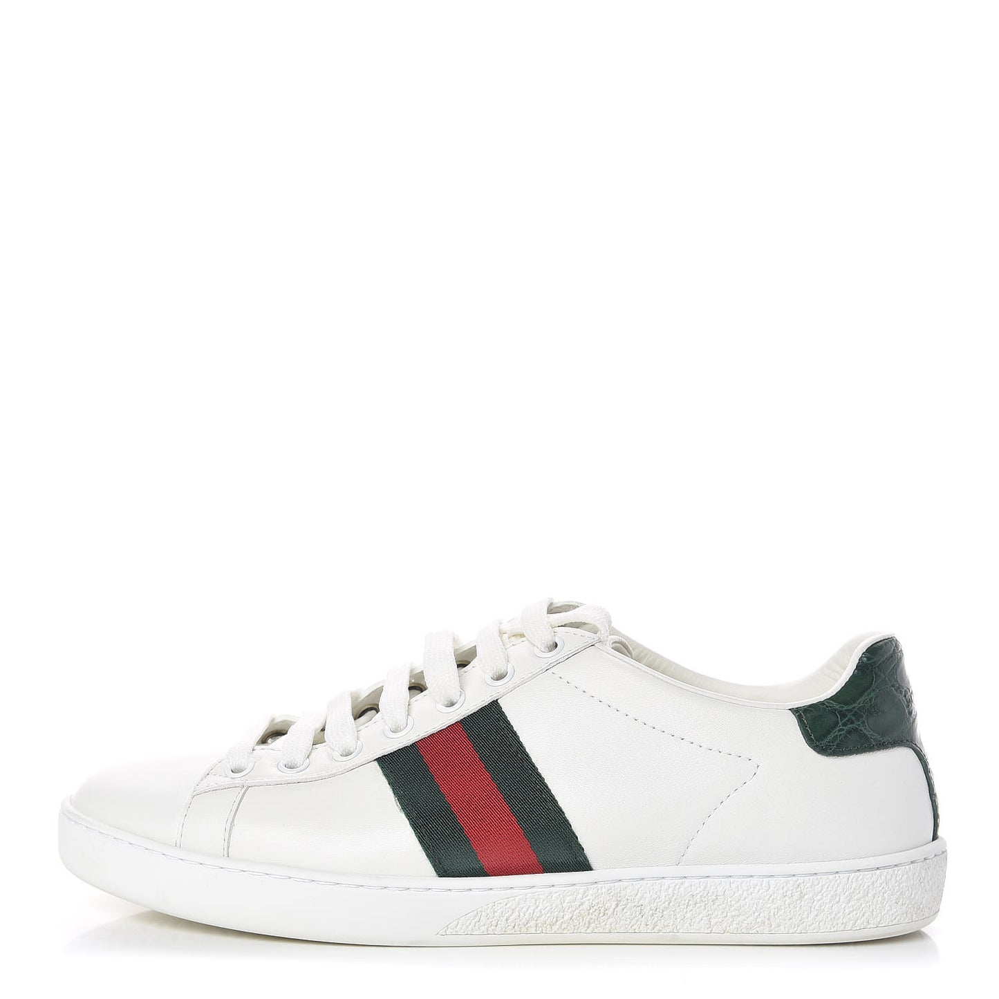 Calfskin Crocodile Web Womens Ace Sneakers 37.5 White Green