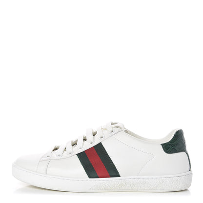 Gucci Calfskin Crocodile Web Womens Ace Sneakers 37.5 White Green 1 of 16
