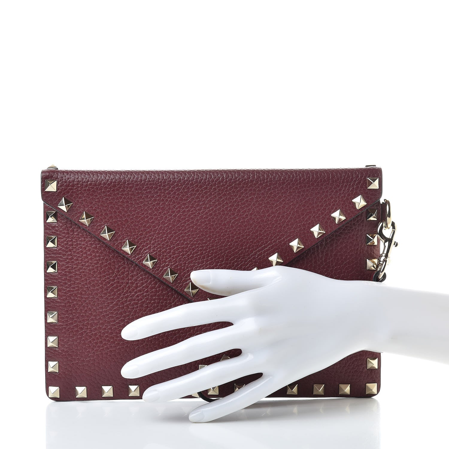 Valentino Garavani Pebbled Calfskin Medium Rockstud Envelope Flat Wristlet Pouch Rubin 2 of 9