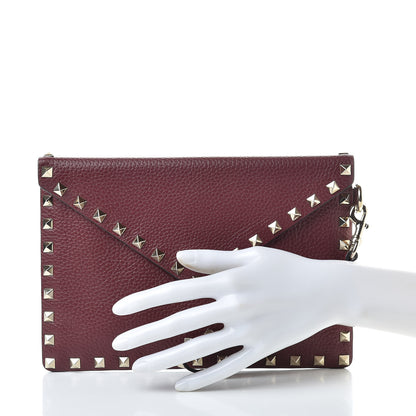 Valentino Garavani Pebbled Calfskin Medium Rockstud Envelope Flat Wristlet Pouch Rubin 2 of 9
