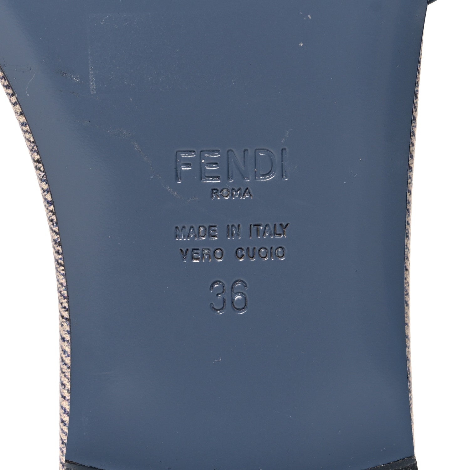 Fendi Vitello Pelle Stampa Denim Baguette Flat Slide Sandals 36 Azzurro 7 of 8