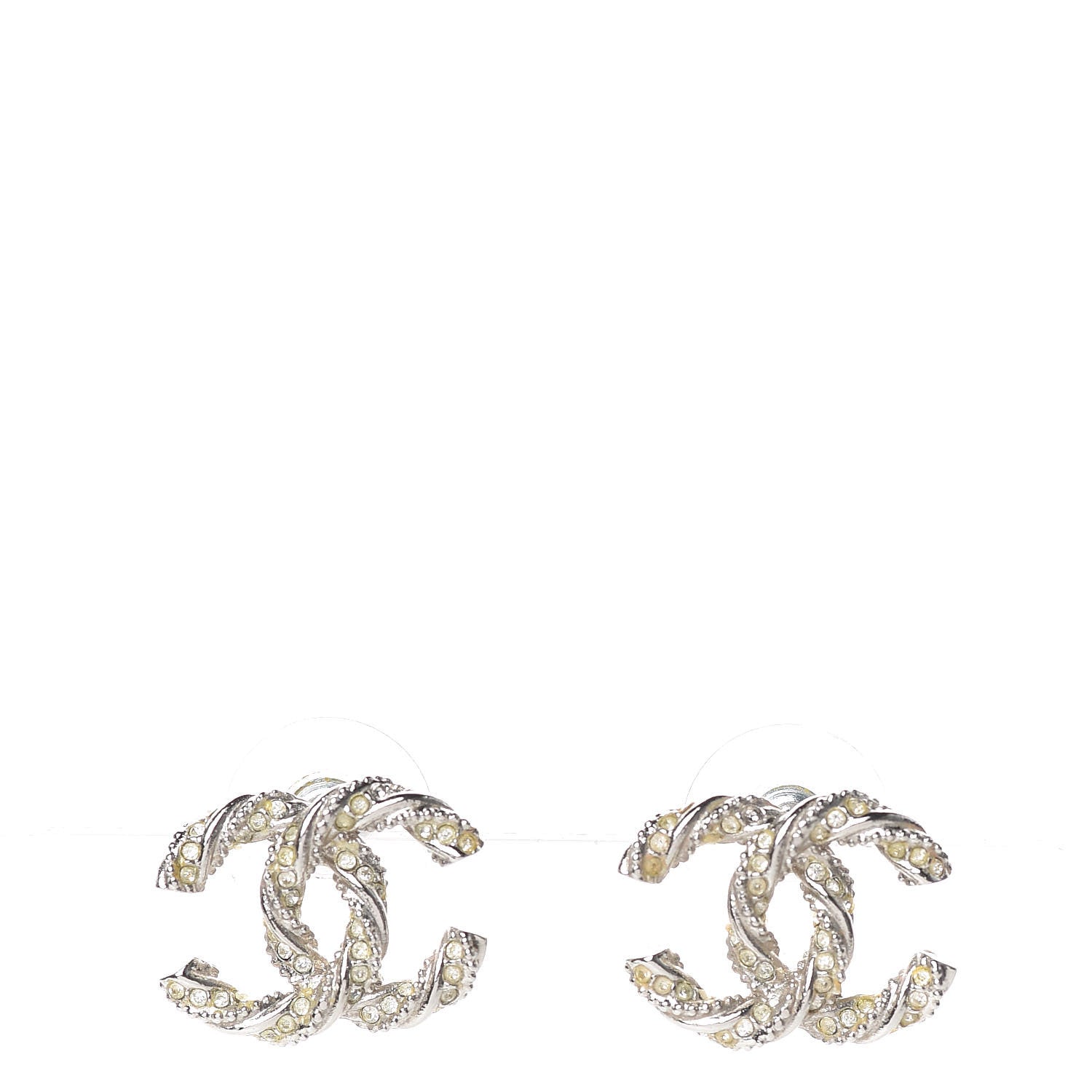 Chanel Crystal CC Twisted Earrings Silver 1 of 5