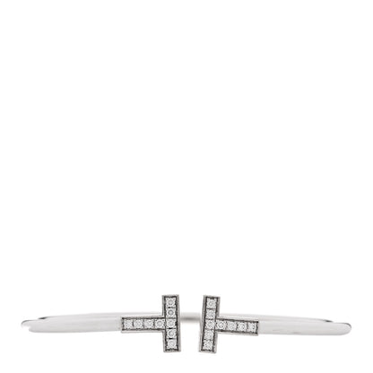 Tiffany 18K White Gold Diamond T Wire Bracelet 1 of 3