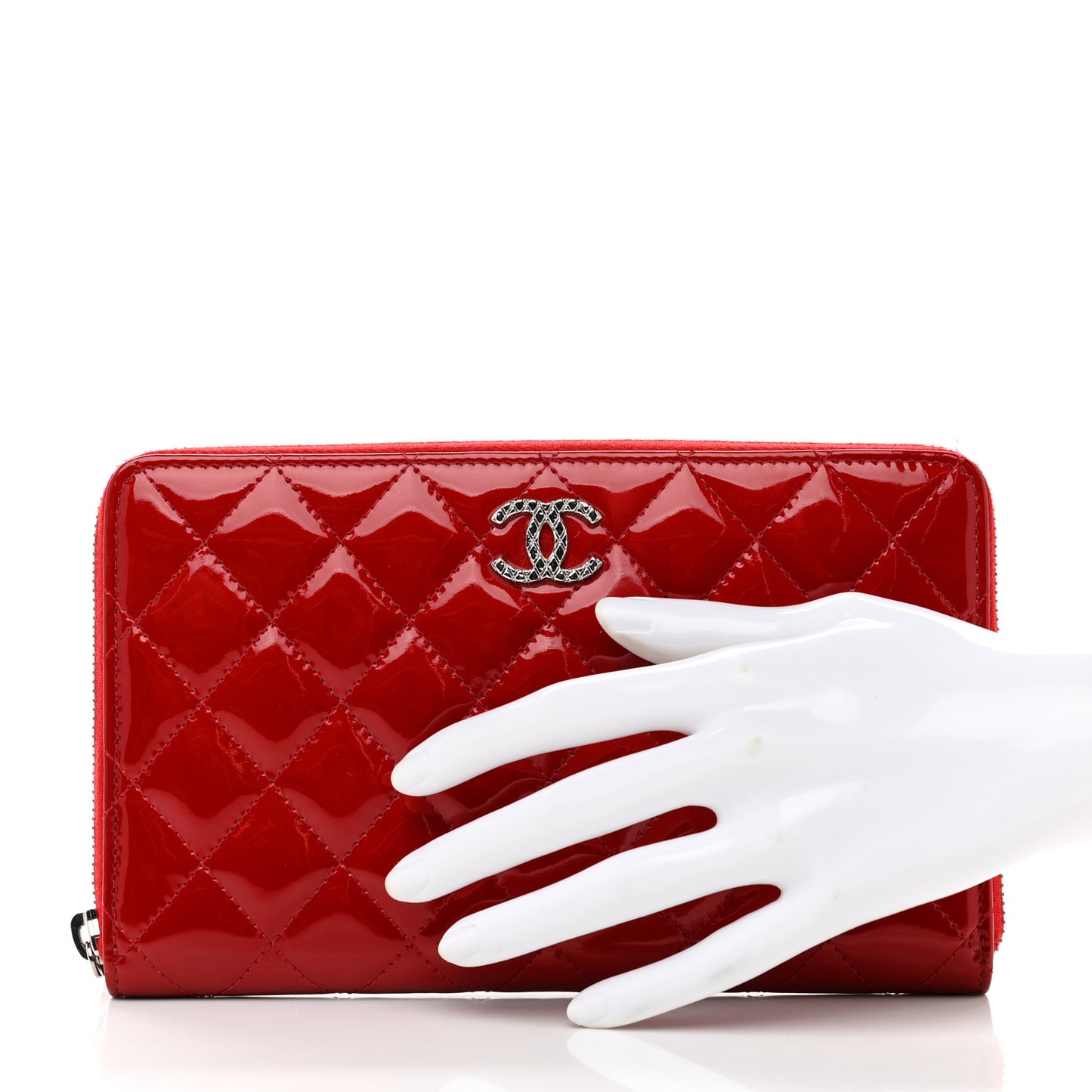 Patent Quilted Large Brilliant Zip Around Organizer Wallet Red
