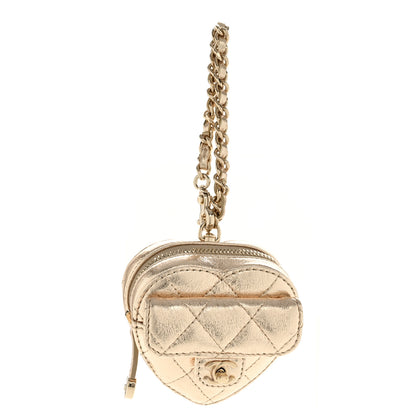 Chanel Metallic Lambskin Quilted CC Mini In Love Heart Bag Charm Gold 1 of 7