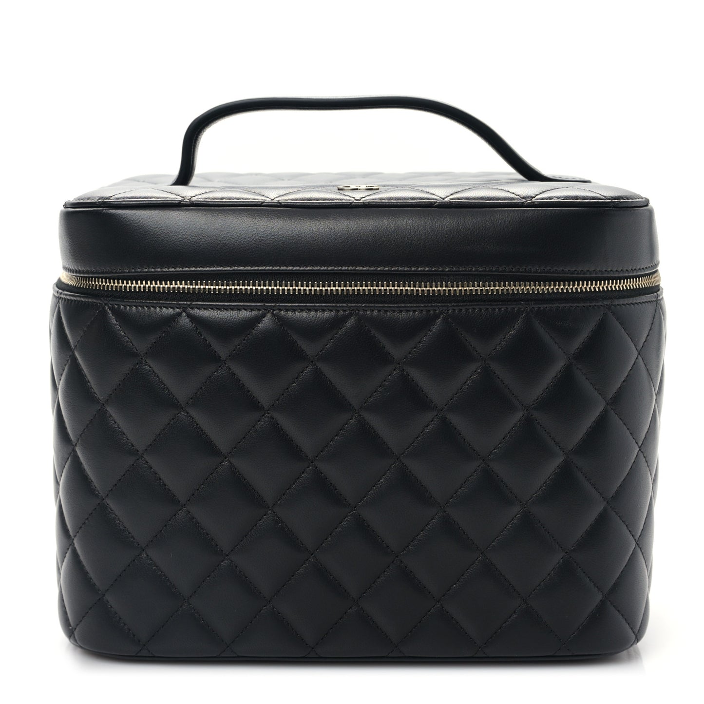 Lambskin Quilted Large Vanity Pouch Black