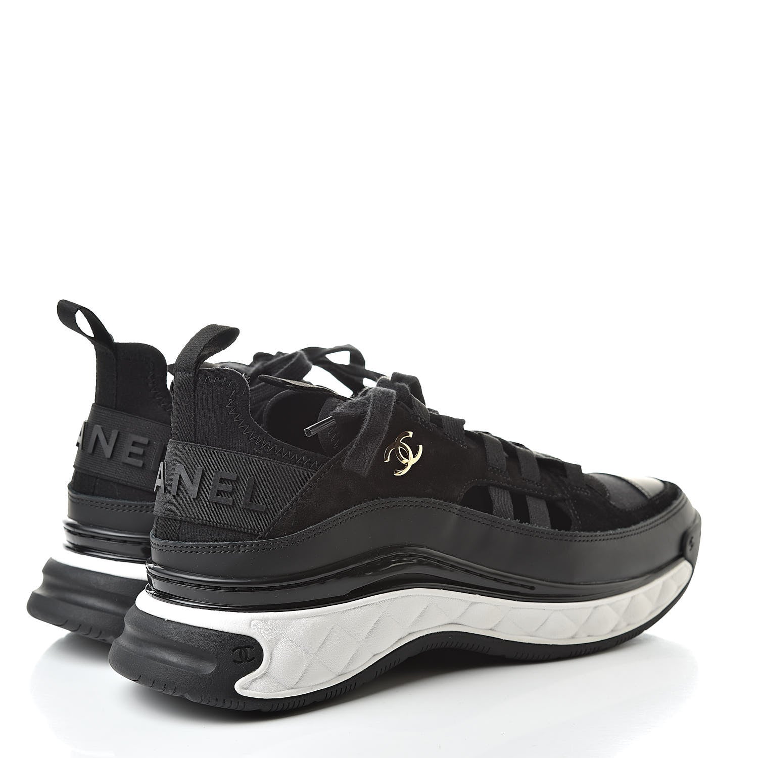 Chanel Fabric Calfskin Suede CC Sneakers 40 Black 4 of 9