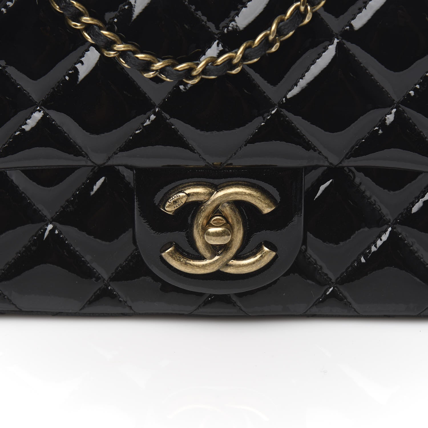 Chanel Patent Goatskin Quilted Medium CC Eyelet Flap Black 11 of 11