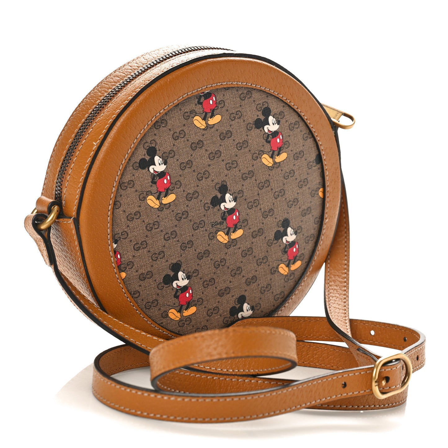 X DISNEY Mini Vintage GG Supreme Monogram Mickey Mouse Round Shoulder Bag Beige Vintage Sun Oil