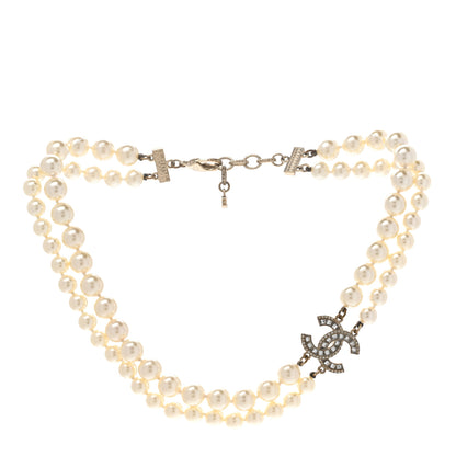Chanel Baguette Crystal Pearl CC Double Strand Necklace Gold 3 of 9
