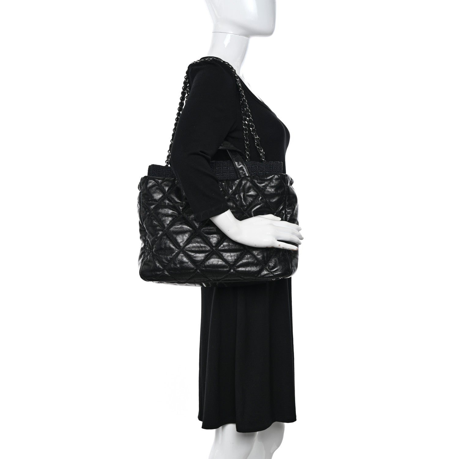 Chanel Glazed Calfskin Quilted Tweed Portobello Tote Black 2 of 12