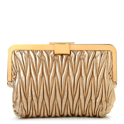 Miu Miu Metallic Nappa Matelasse Clutch Gold 2 of 12