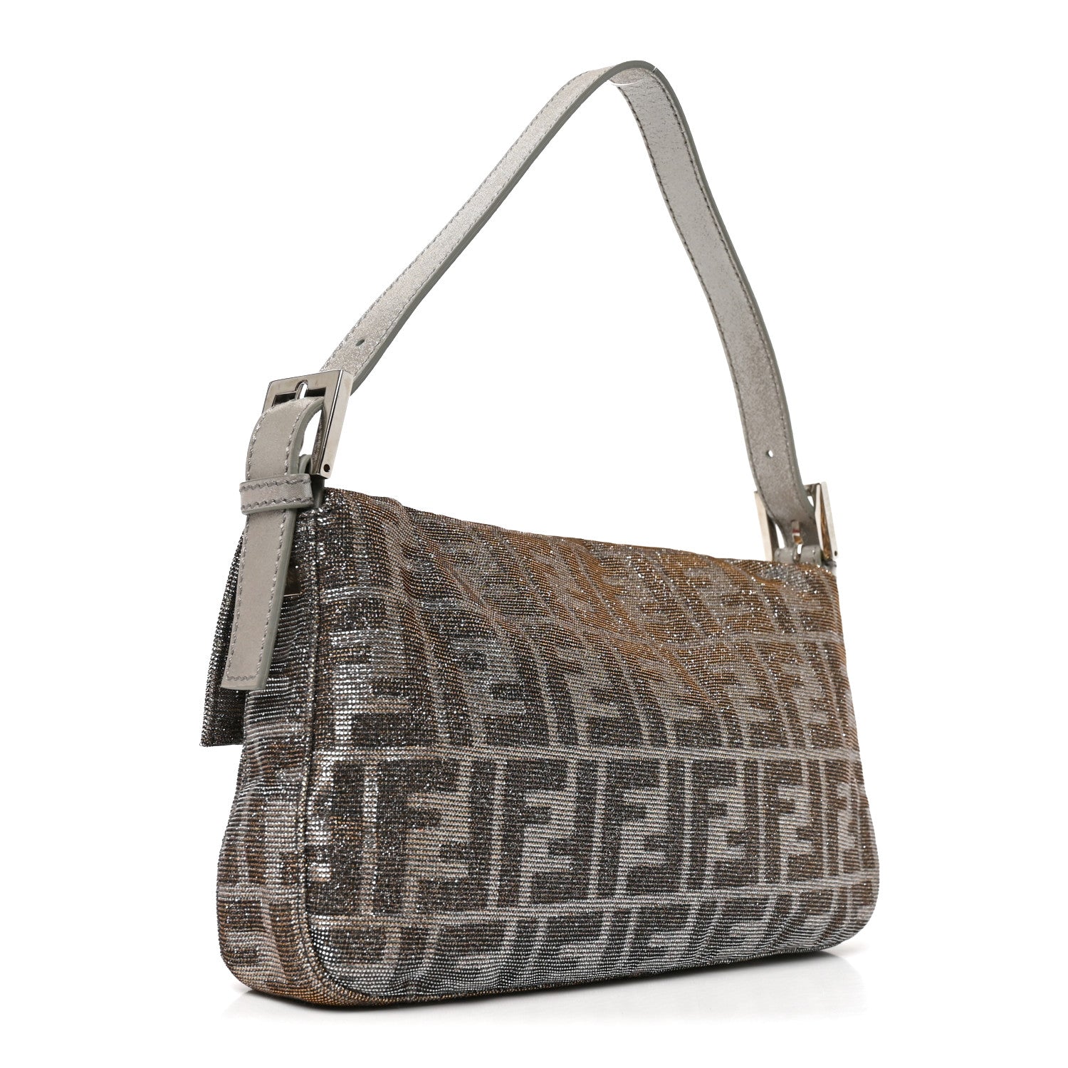 Fendi Metallic Lurex Zucca Vitello Baguette Argento 3 of 10