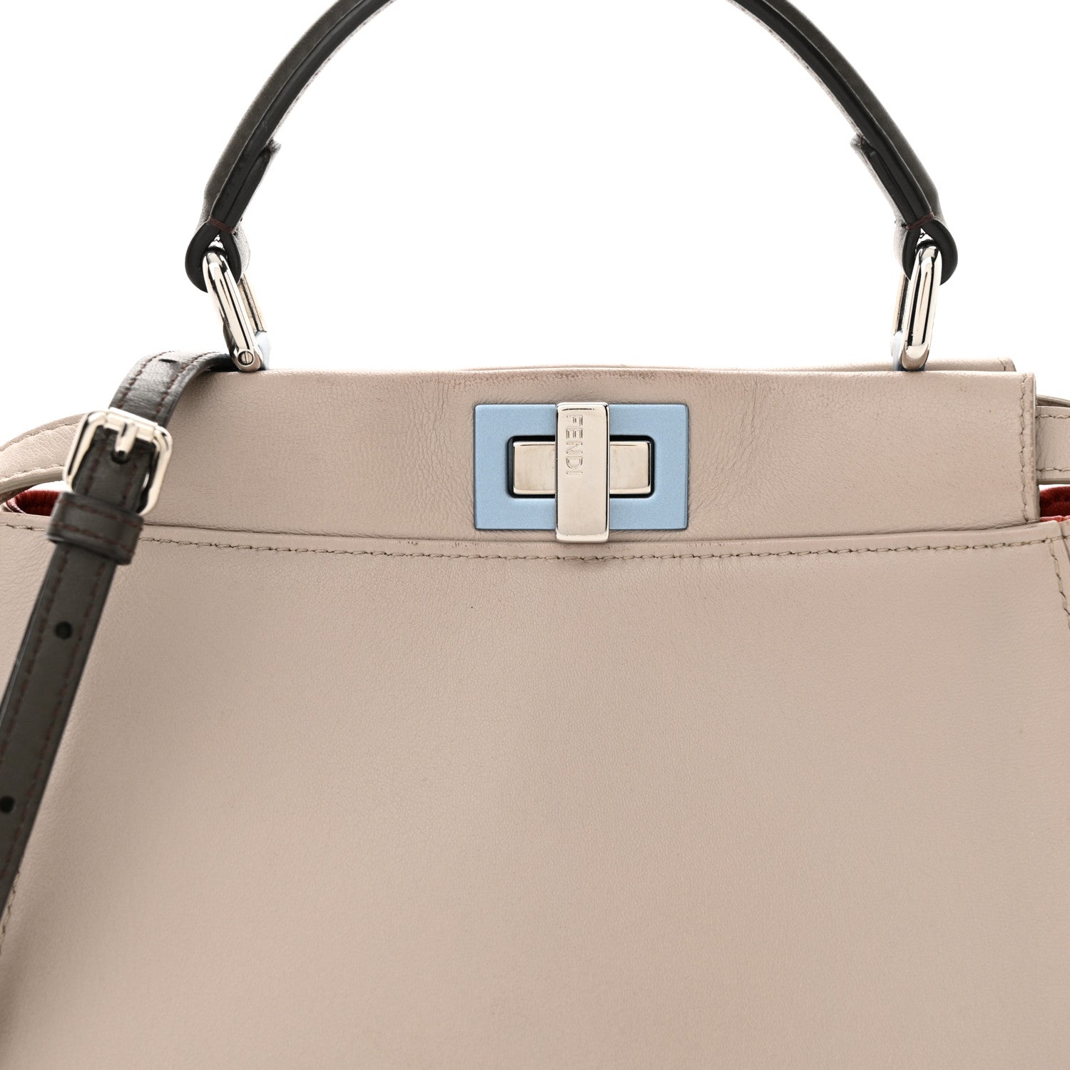 Fendi Nappa Colorblock Mini Peekaboo Iconic Satchel Grigio Polvere Carbone Bloody Mary 8 of 18
