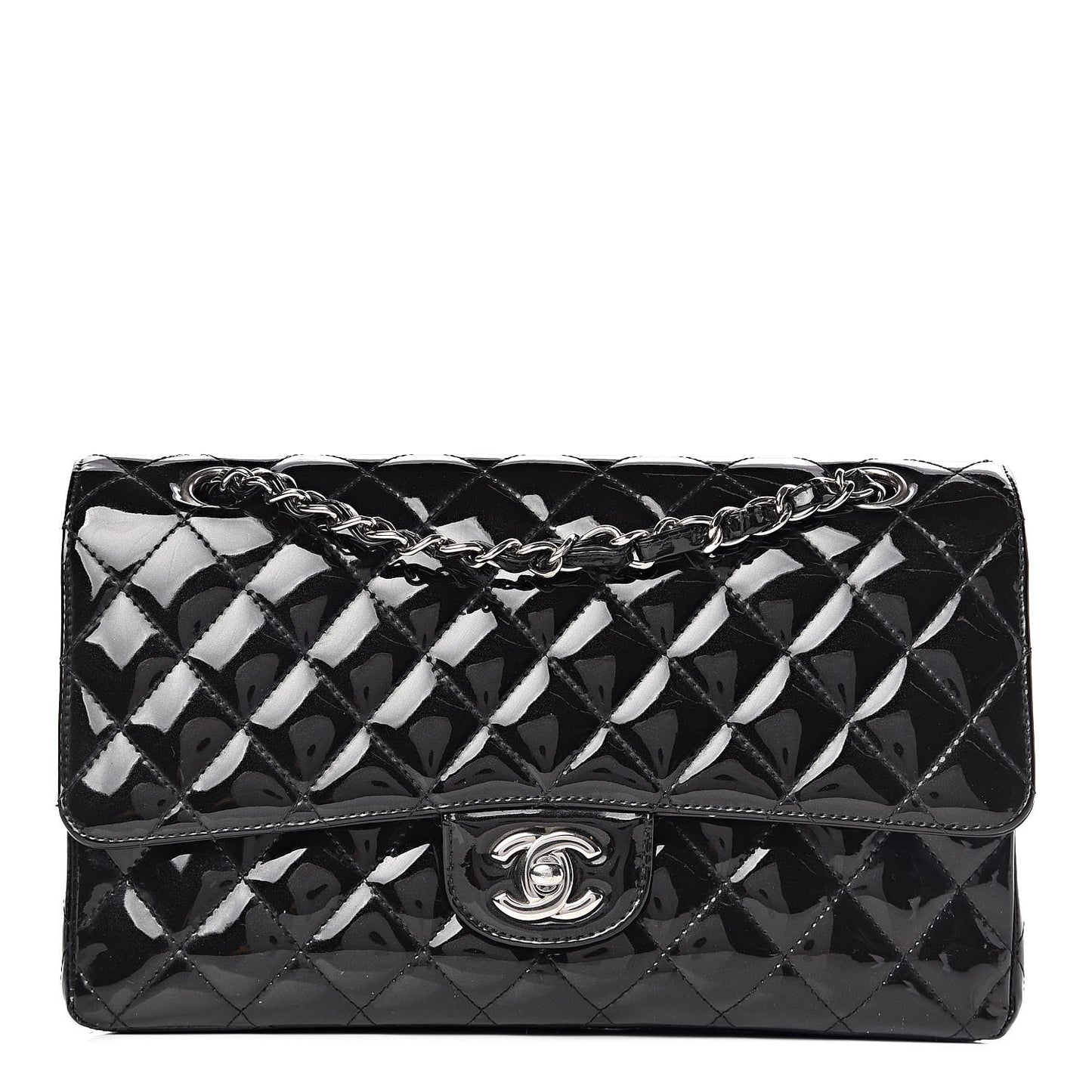 Patent Quilted Medium Double Flap Black