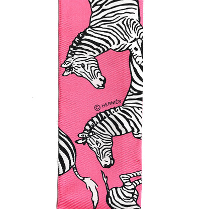 Hermes Silk Les Zebres Twilly Rose Bonbon Black 3 of 4