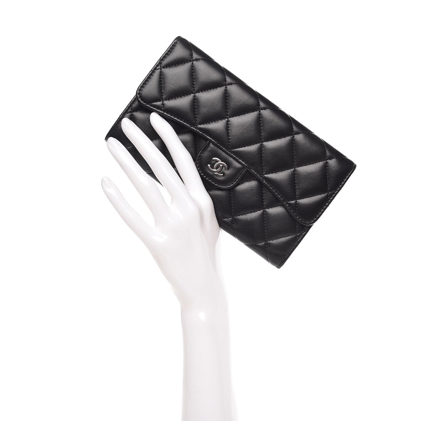 Lambskin Quilted Large Flap Wallet Black