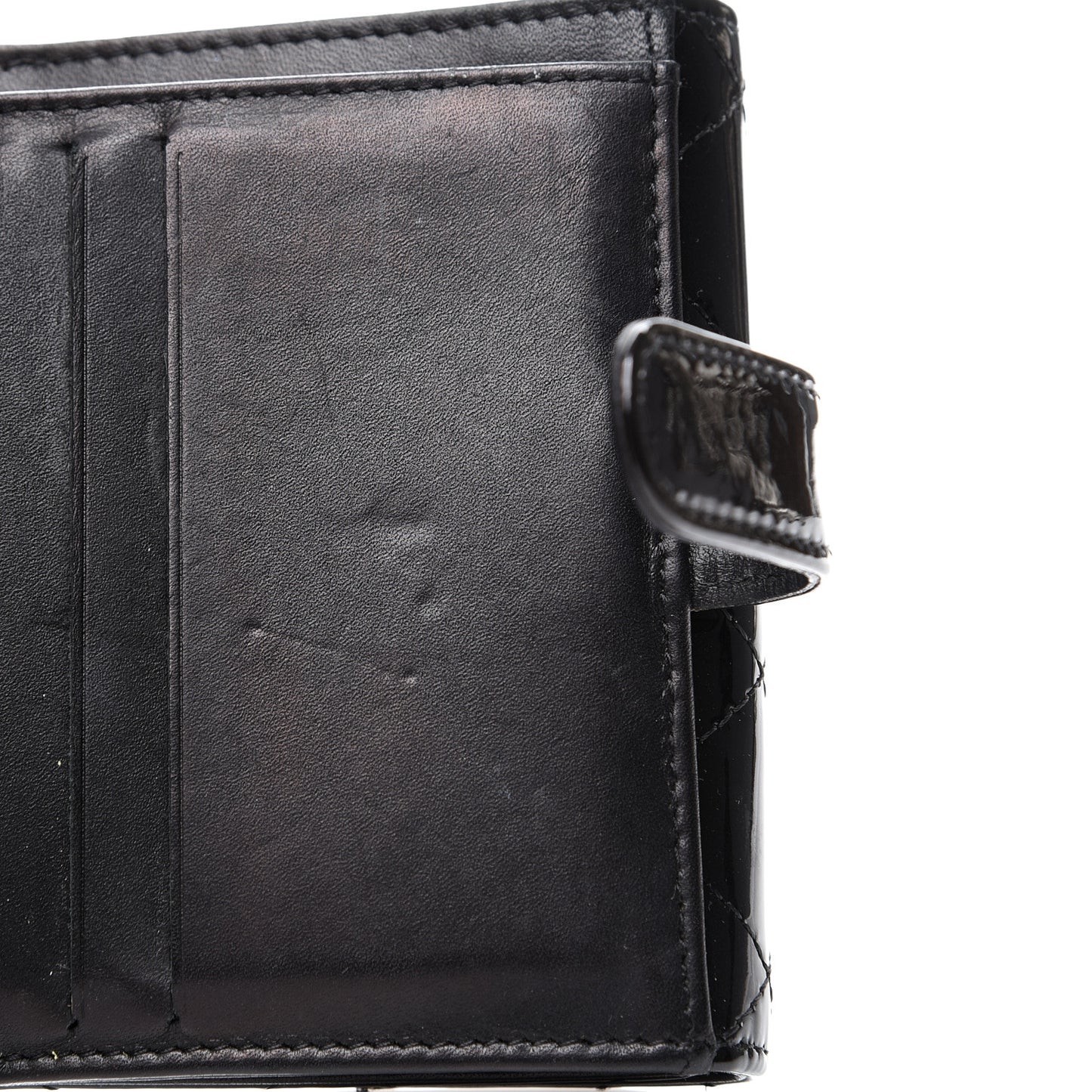 Patent Quilted Brilliant Compact Wallet Black