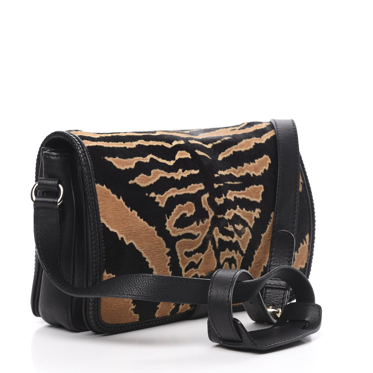 Gucci Calf Hair Calfskin Zebra Print Medium Marrakech Flap Messenger Bag Black 2 of 10