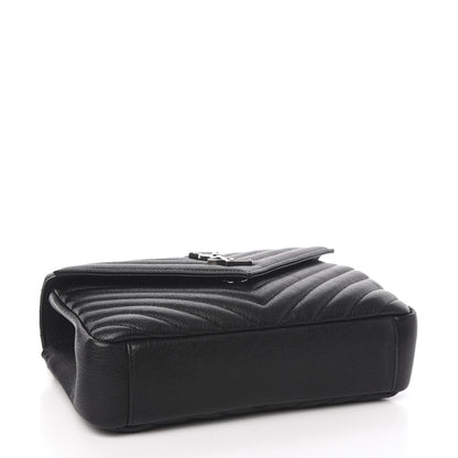 Saint Laurent Sheepskin Matelasse Chevron Monogram Medium College Bag Black 4 of 9