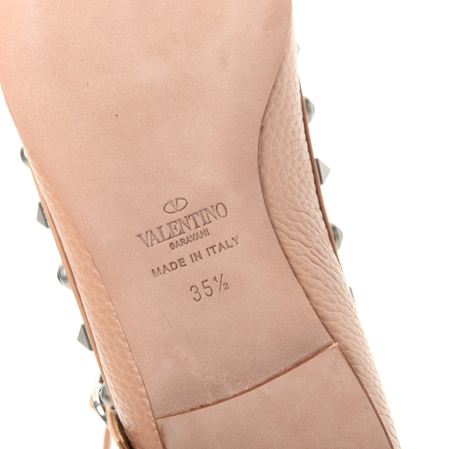 Valentino Garavani Pebbled Calfskin Onyx Rockstud Rolling Cage Ballerina Flats 35.5 Soft Noisette 9 of 11