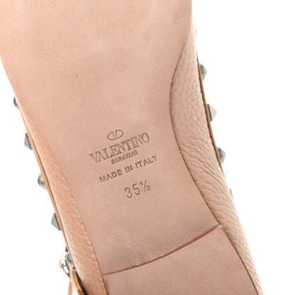 Valentino Garavani Pebbled Calfskin Onyx Rockstud Rolling Cage Ballerina Flats 35.5 Soft Noisette 9 of 11