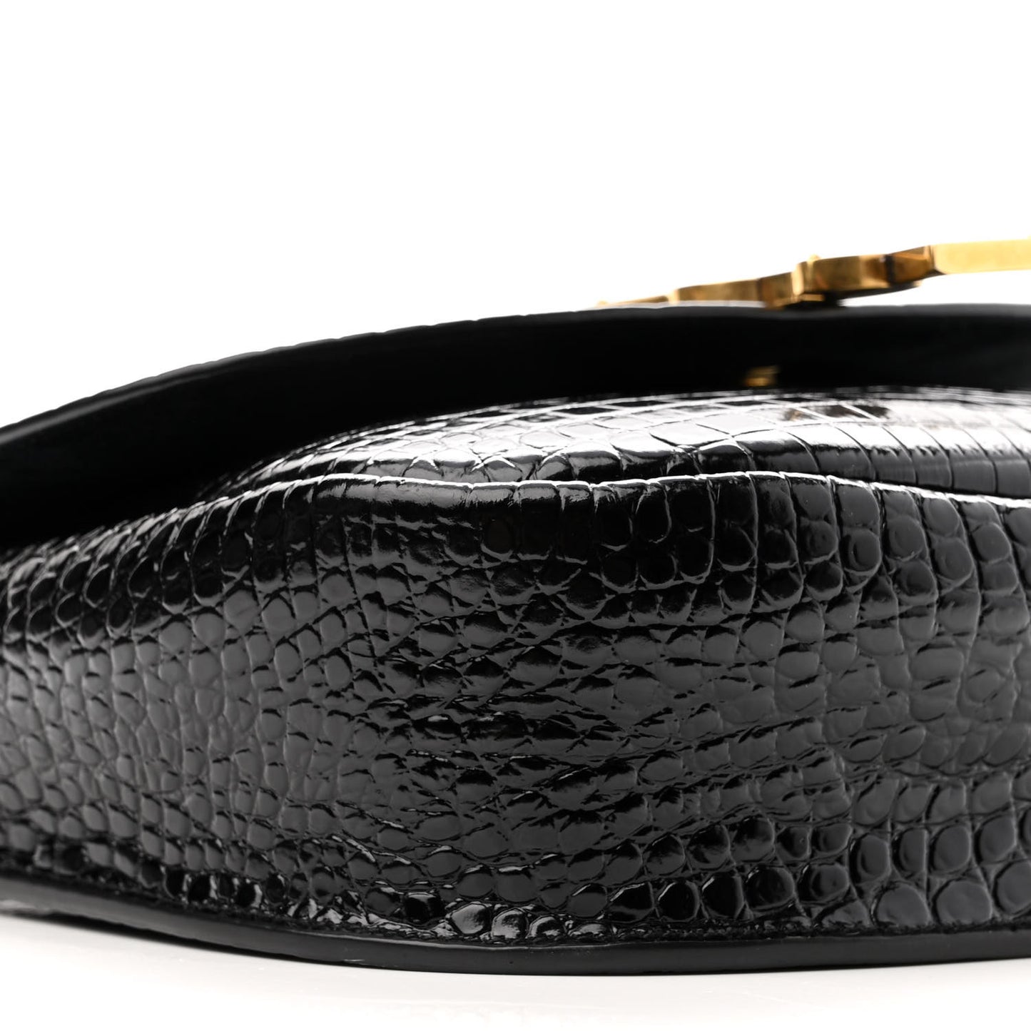 Crocodile Embossed Calfskin Monogram Medium Kaia Satchel Black