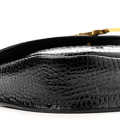 Saint Laurent Crocodile Embossed Calfskin Monogram Medium Kaia Satchel Black 8 of 9