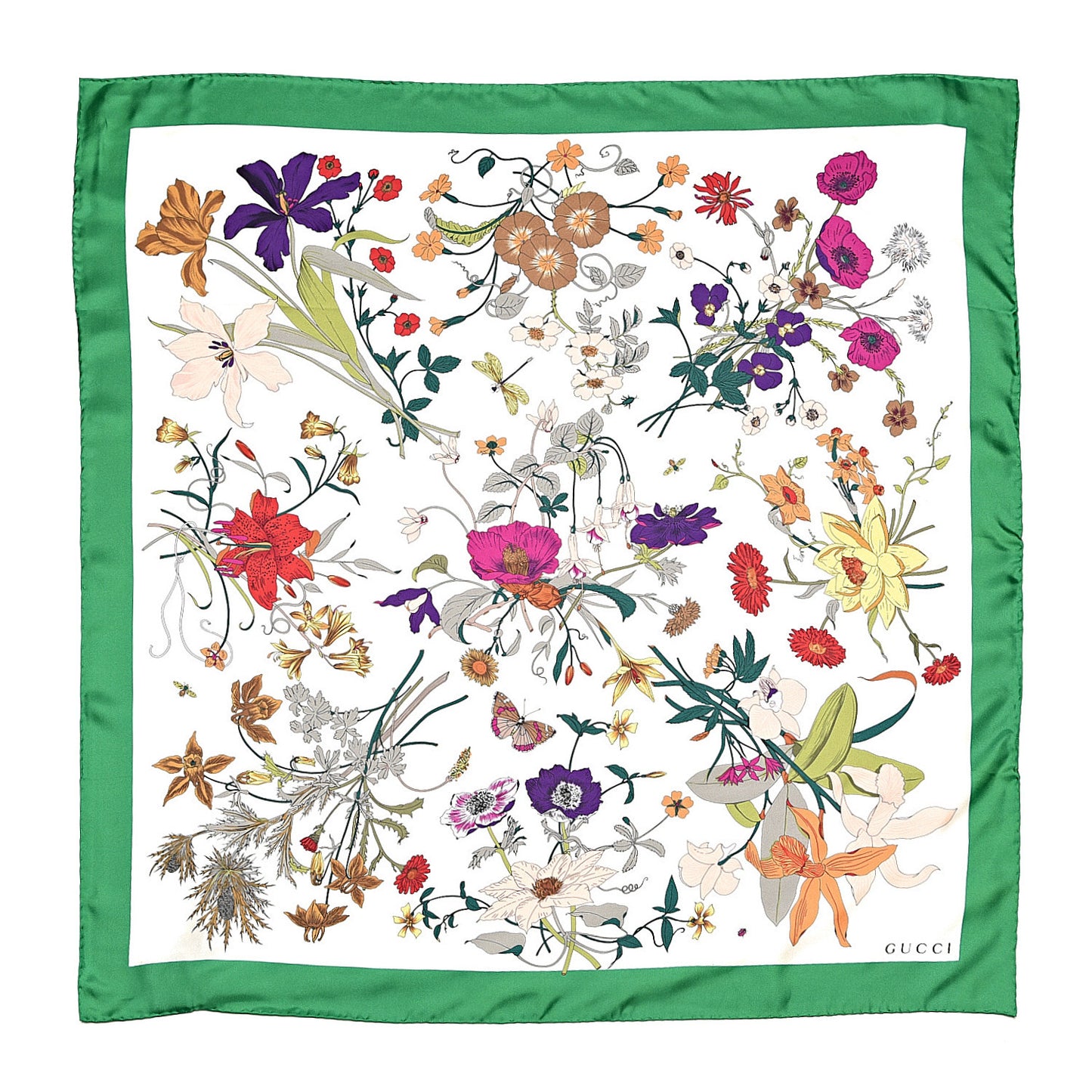 Silk Flora Gothic Square Scarf Ivory Dark Green