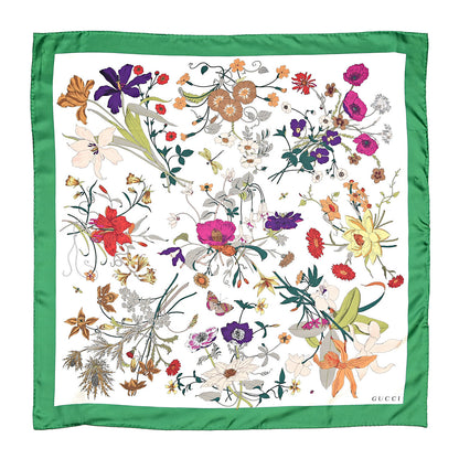 Gucci Silk Flora Gothic Square Scarf Ivory Dark Green 1 of 6