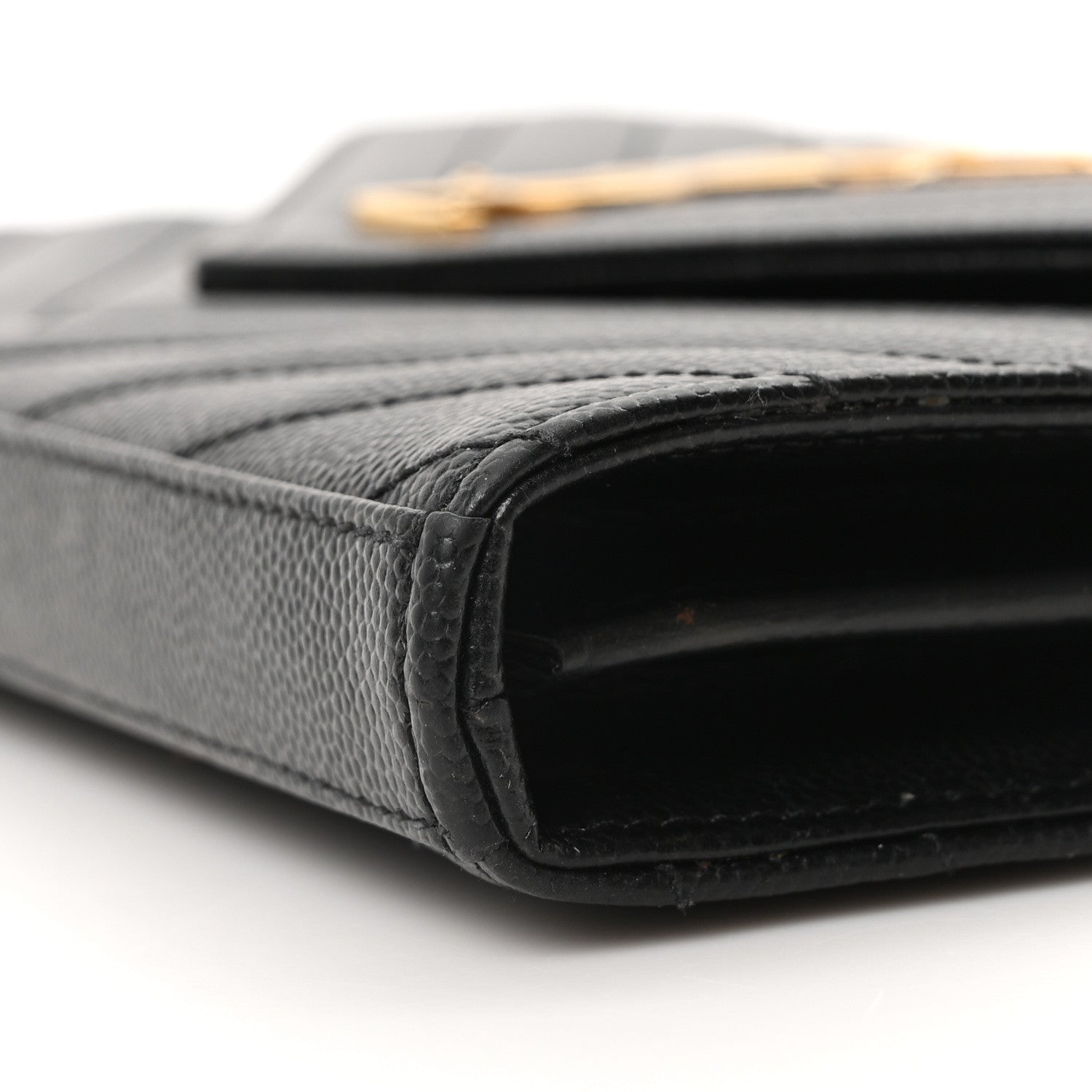 Saint Laurent Grain De Poudre Matelasse Chevron Monogram Envelope Chain Wallet Black 10 of 10