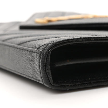 Saint Laurent Grain De Poudre Matelasse Chevron Monogram Envelope Chain Wallet Black 10 of 10