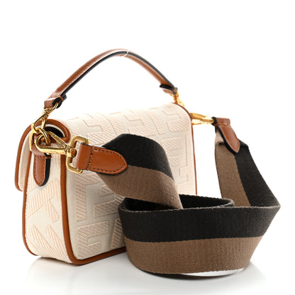 Fendi Canvas Vitello King Bi-Color Strap FF Embroidered Mini Baguette Grezzo Brandy Cuoio 2 of 9