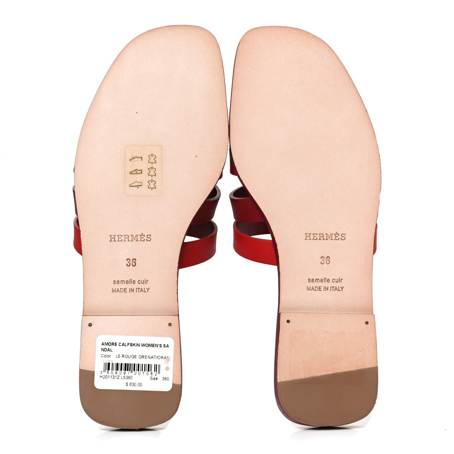 Calfskin Amore Sandals 36 Rouge Grenat Orange Solaire