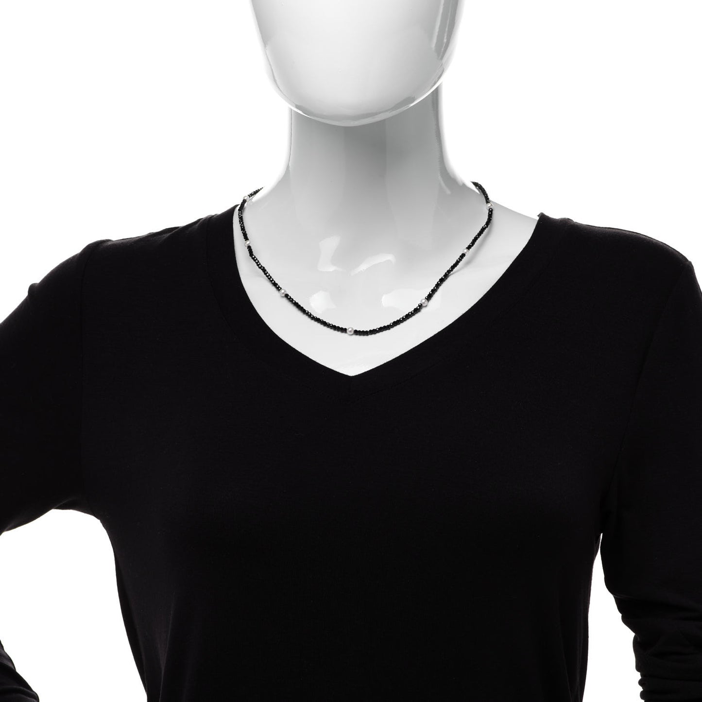 Sterling Silver Black Spinel Pearl Ziegfeld Bead Necklace