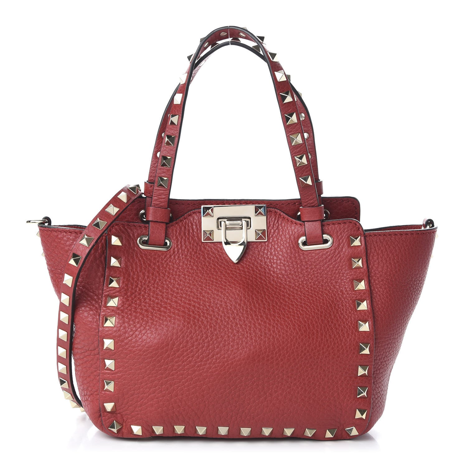 Valentino Garavani Pebbled Calfskin Mini Rockstud Tote Red 1 of 9
