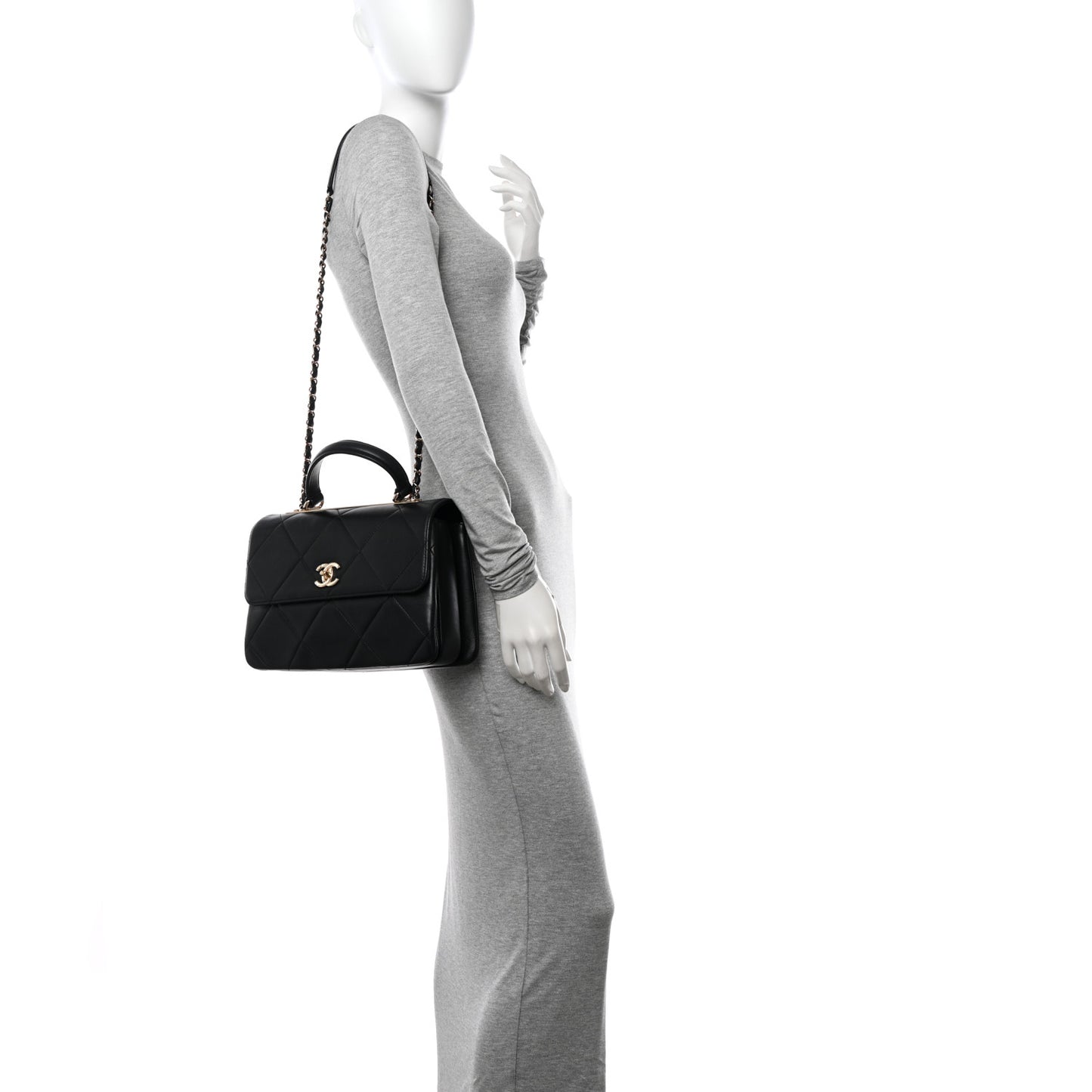 Lambskin Quilted Medium Trendy CC Flap Dual Handle Bag Black