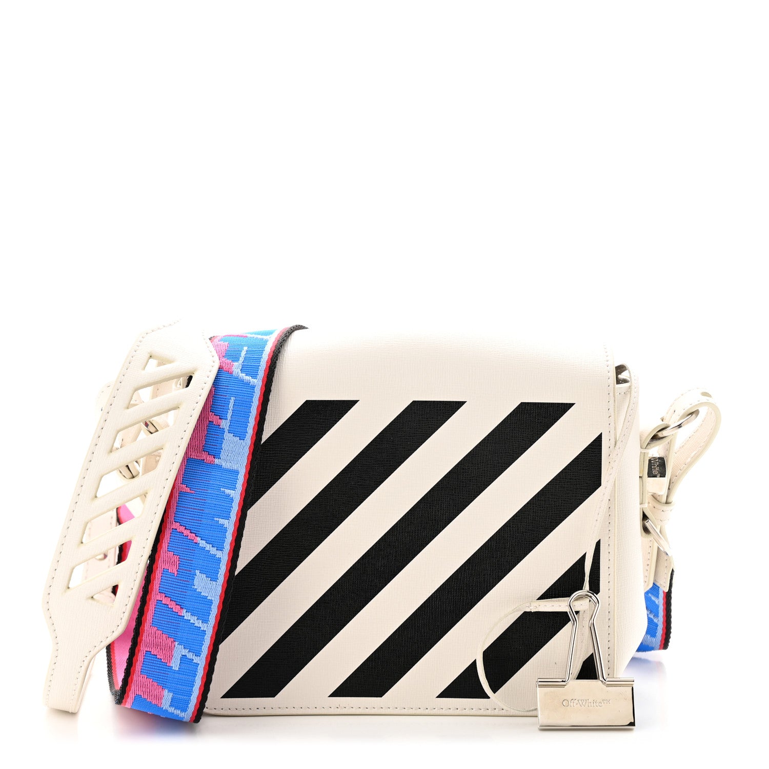 Off-White Saffiano Striped Diag Binder Clip Bag White Black 1 of 11
