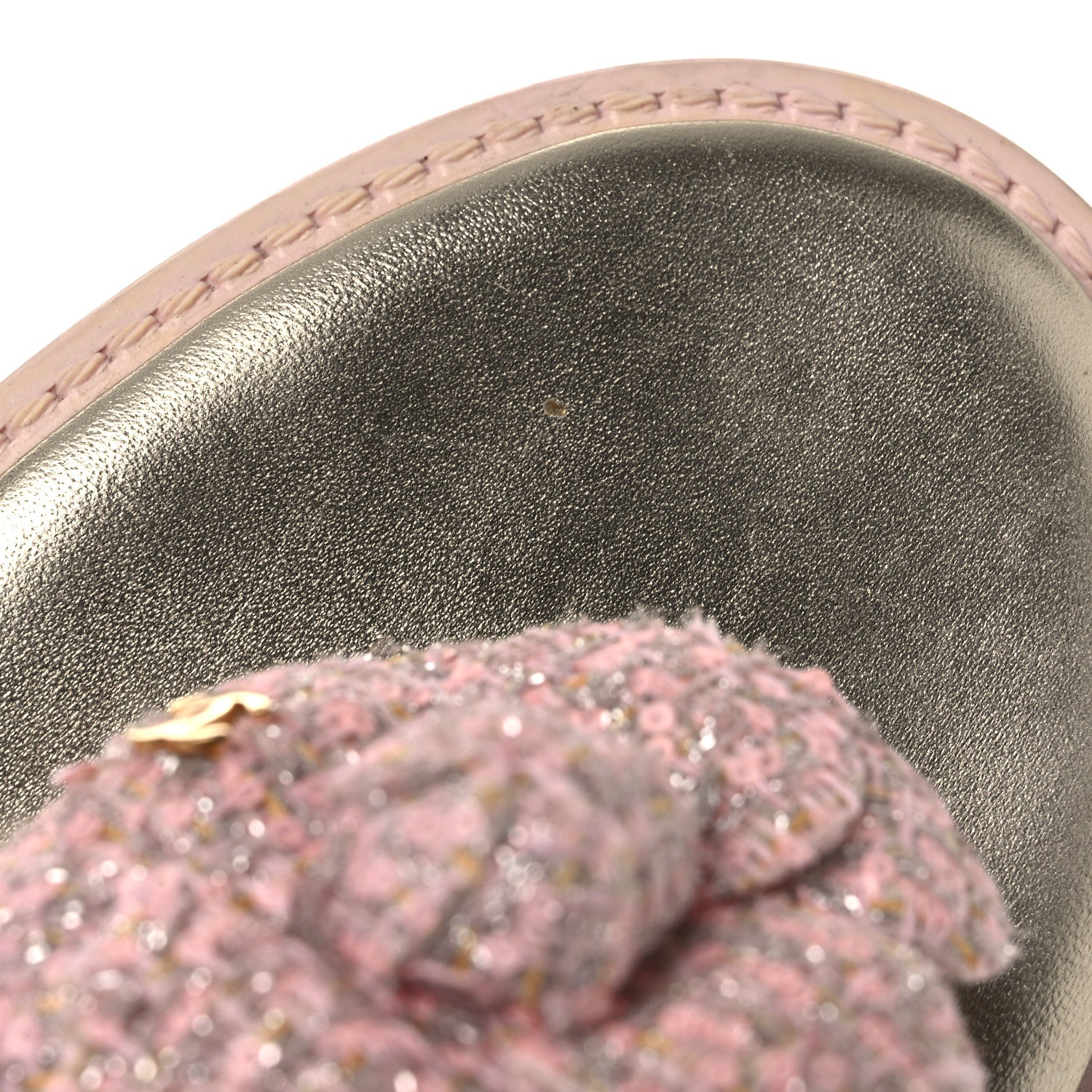 Chanel Tweed Camellia Thong Sandals 37.5 Salmon Apricot Gold 13 of 13