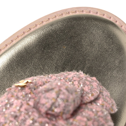 Chanel Tweed Camellia Thong Sandals 37.5 Salmon Apricot Gold 13 of 13