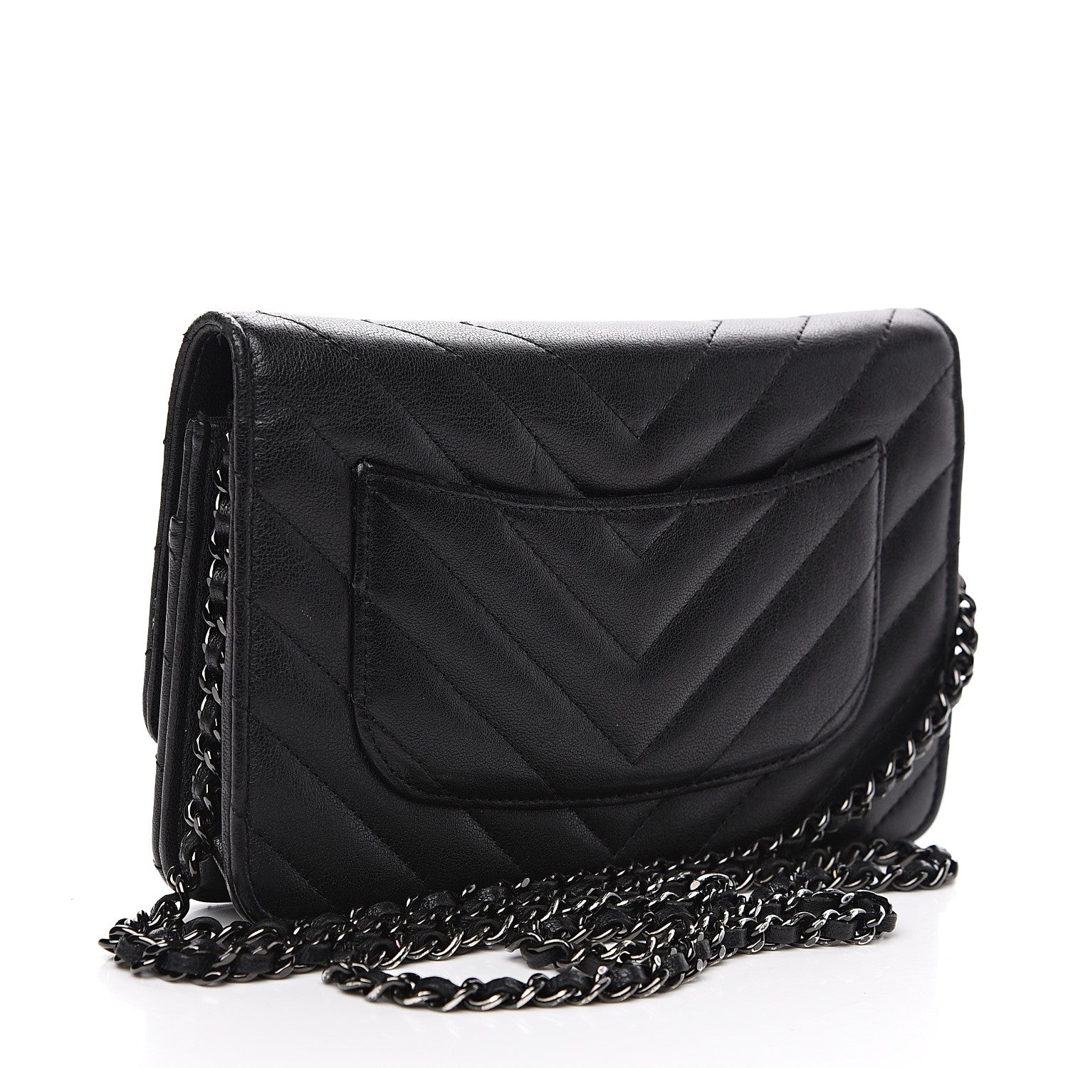 Chanel Sheepskin Chevron Reissue Wallet On Chain WOC So Black 2 of 14