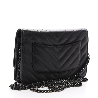 Chanel Sheepskin Chevron Reissue Wallet On Chain WOC So Black 2 of 14