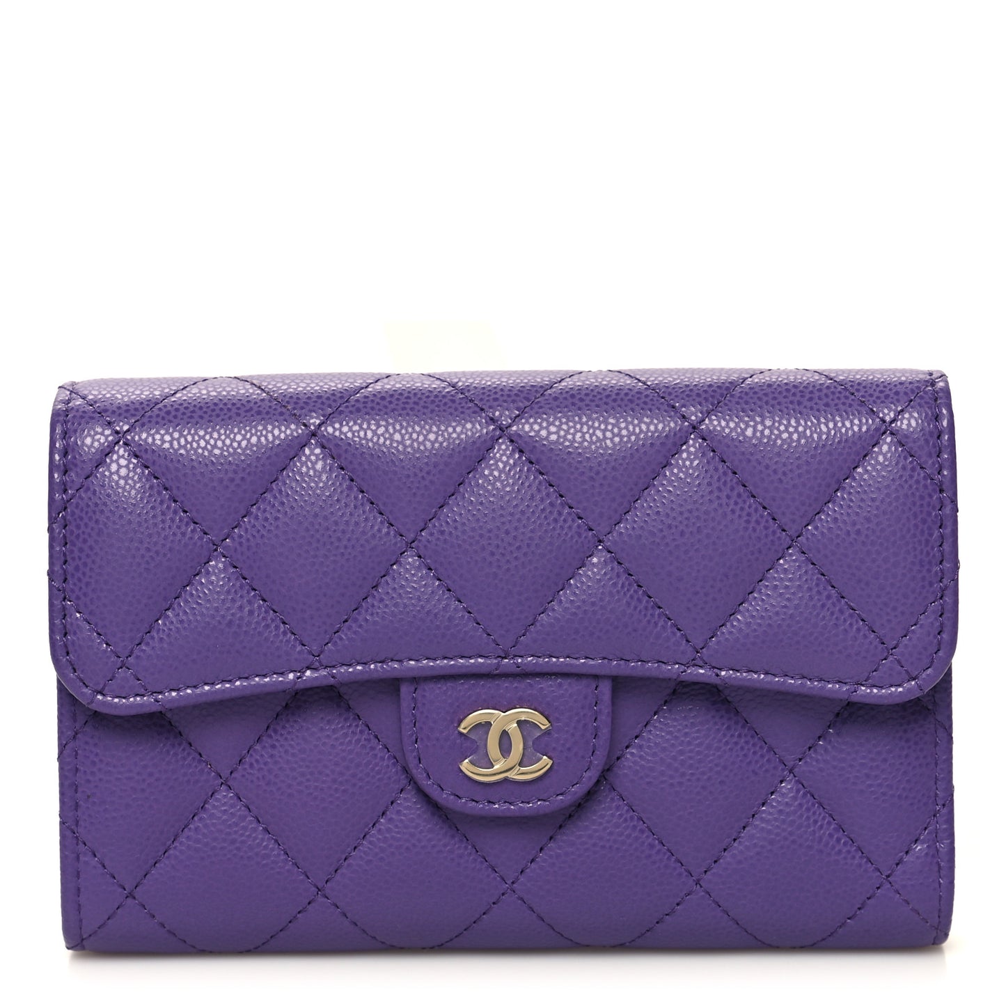 Caviar Quilted Medium Flap Wallet Purple
