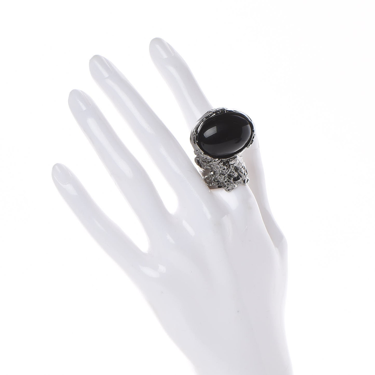 Glass Cabochon Gunmetal Arty Ovale Ring 8 Black