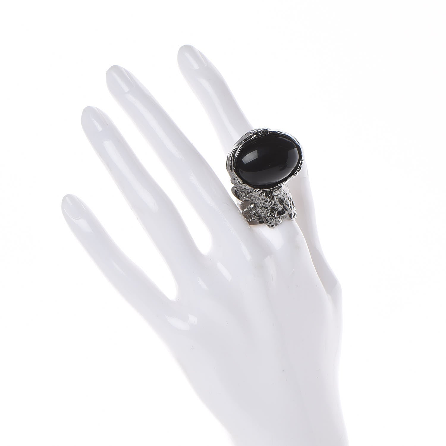 Saint Laurent Glass Cabochon Gunmetal Arty Ovale Ring 8 Black 2 of 4