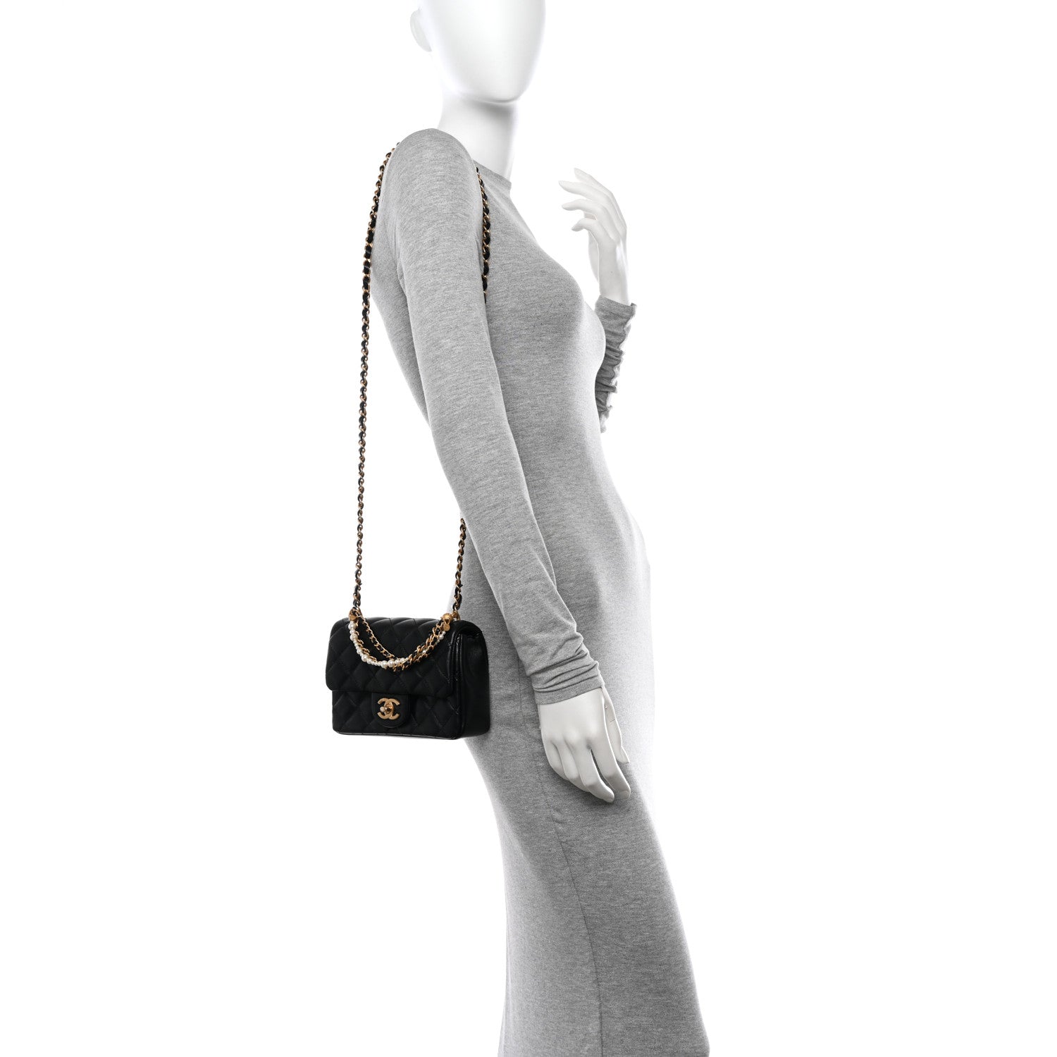 Chanel Shiny Lambskin Quilted Pearl Twist Mini Square Flap Black 2 of 13