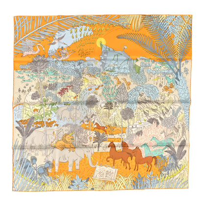 Hermes Silk Le Carnaval des Animaux Scarf 90 Bouton d'Or Aqua Vert De Gris 1 of 3